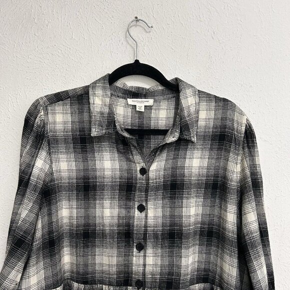 BeachLunchLounge Josepphine Smocked Babydoll Plaid Long Sleeve Dress Cotton XL - Picture 2 of 11